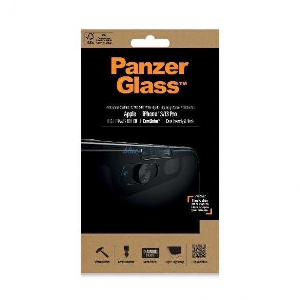 PanzerGlass E2E Sticlă de confidențialitate antibacteriană cu microfractură cu protecție pentru cameră pentru iPhone 13/13 Pro - Cu cadru negru