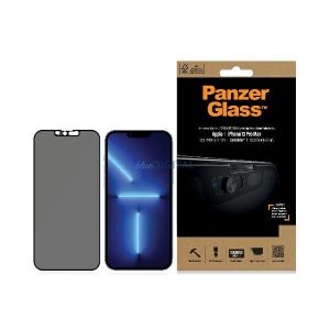 PanzerGlass E2E Sticlă de confidențialitate antibacteriană cu microfractură cu protecție pentru cameră pentru iPhone 13 Pro Max - Cu cadru negru