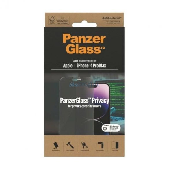 Sticlă antibacteriană PanzerGlass Classic Fit pentru iPhone 14 Pro Max