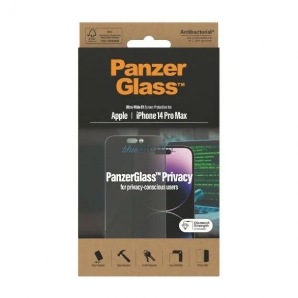 Sticlă securizată antibacteriană PanzerGlass Ultra-Wide Fit pentru iPhone 14 Pro Max