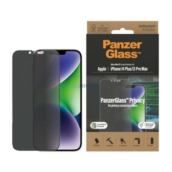 PanzerGlass Ultra-Wide Fit Sticlă securizată Antibacteriană Confidențialitate cu poziționare pentru iPhone 14 Plus / 13 Pro Max