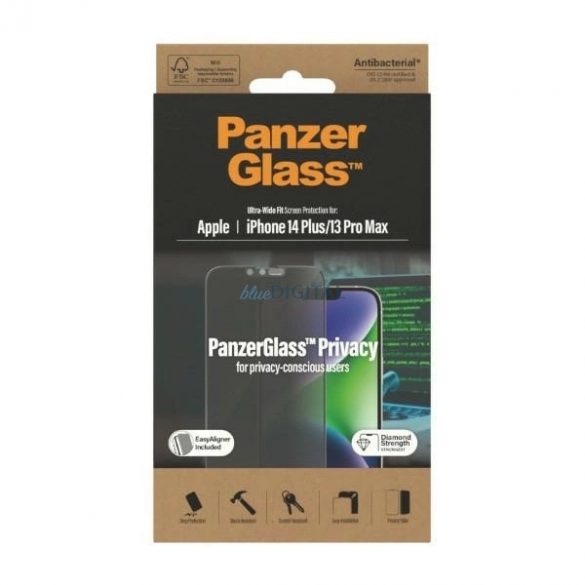 PanzerGlass Ultra-Wide Fit Sticlă securizată Antibacteriană Confidențialitate cu poziționare pentru iPhone 14 Plus / 13 Pro Max