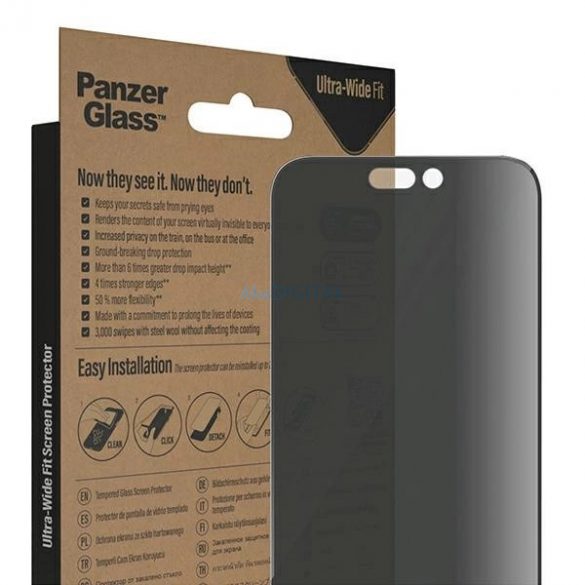 PanzerGlass Ultra-Wide Fit Sticlă securizată Antibacteriană Confidențialitate cu poziționare pentru iPhone 14 Pro Max