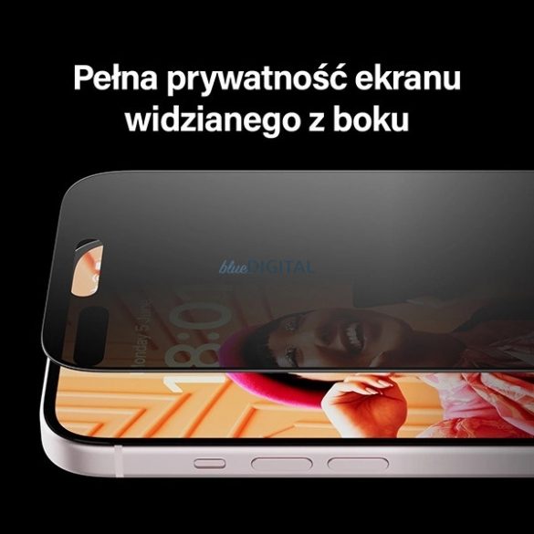 Sticlă temperată de confidențialitate PanzerGlass cu poziționare ultra-largă cu poziționare pentru iPhone 15 Pro