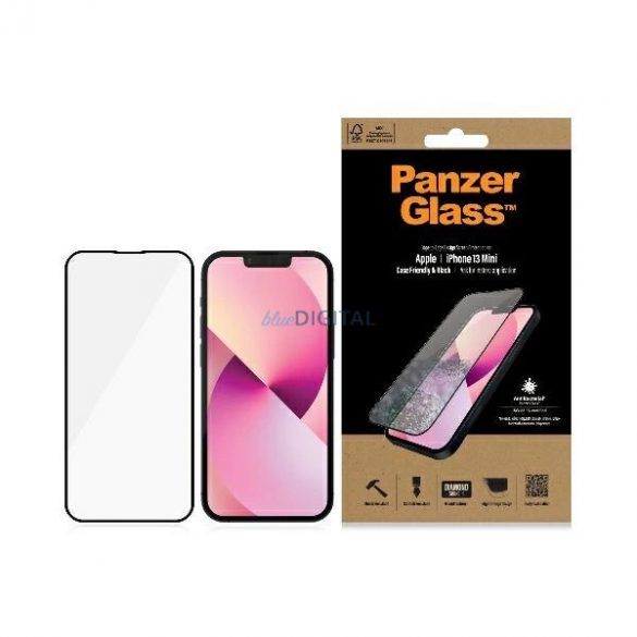 Sticlă de confidențialitate antibacteriană PanzerGlass E2E Microfracture pentru iPhone 13 mini - cu cadru negru