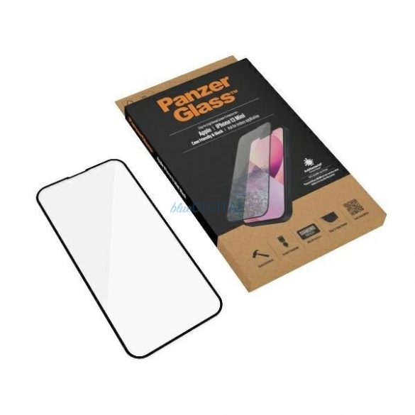 Sticla antibacteriana PanzerGlass E2E Microfractura pentru iPhone 13 mini - cu rama neagra