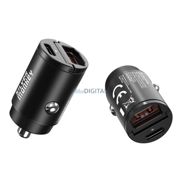 Silver Monkey PDQC-CPCT30-SM încărcător auto 30W 1x USB-C PD 1xUSB-A QC - negru