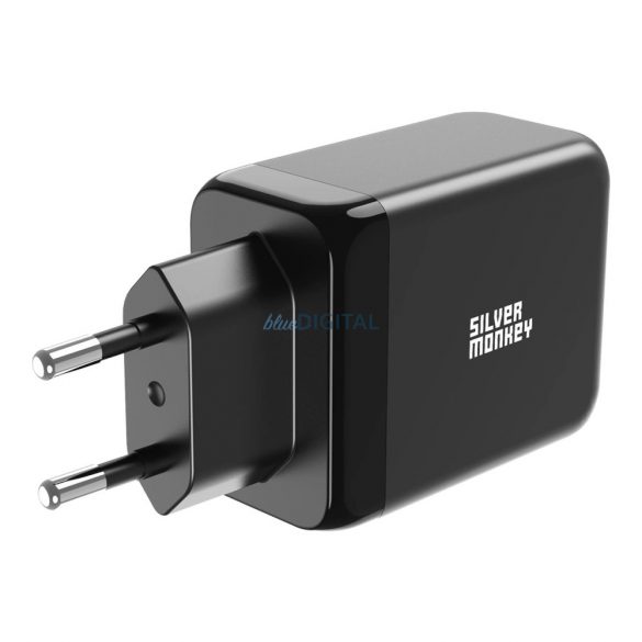 Încărcător de perete Silver Monkey GaN 65W 2x USB-C PD 1x USB-A QC 3.0 - negru