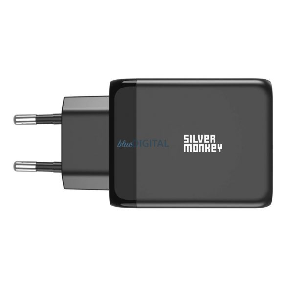 Încărcător de perete Silver Monkey GaN 65W 2x USB-C PD 1x USB-A QC 3.0 - negru