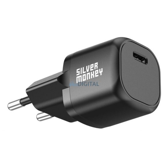 Încărcător de perete Silver Monkey Mini USB-C 20W PD - negru