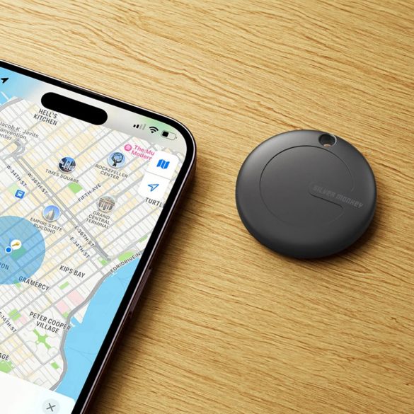 Localizator din silicon Silver Monkey Tag, compatibil cu husa Apple Find My + - negru