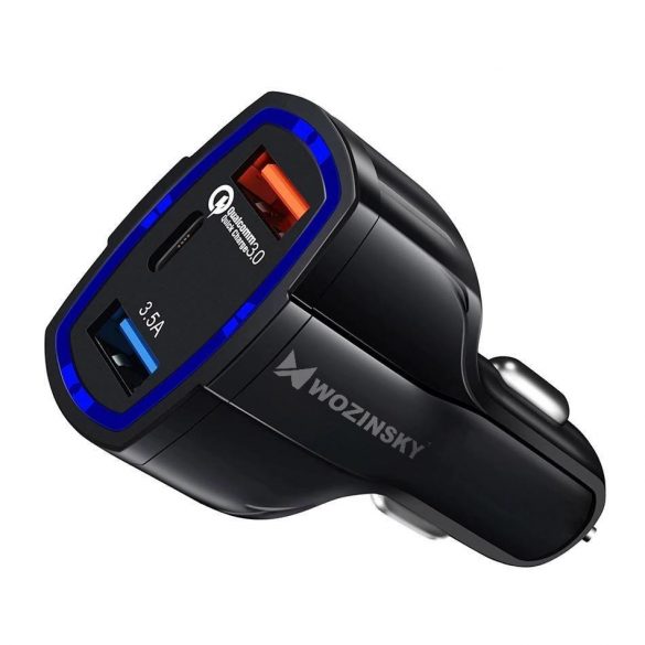 Încărcător auto Wozinsky WCC-01 cu conectori 2xUSB-A și 1xUSB-C