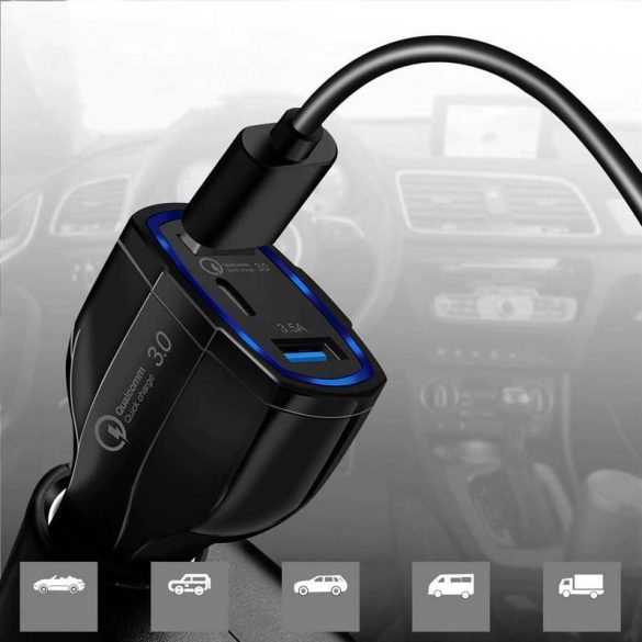 Încărcător auto Wozinsky WCC-01 cu conectori 2xUSB-A și 1xUSB-C