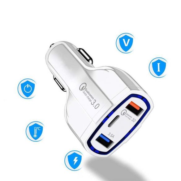 Încărcător auto Wozinsky WCC-01 cu conectori 2xUSB-A și 1xUSB-C