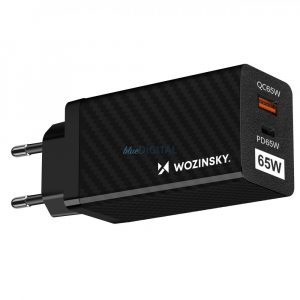 Wozinsky 65W încărcător GaN cu porturi USB, USB C suport QC 3.0 PD negru (WWCG01)