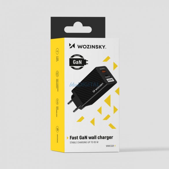 Wozinsky 65W încărcător GaN cu porturi USB, USB C suport QC 3.0 PD negru (WWCG01)