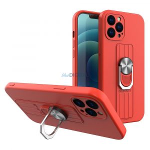 Husa Ring Case din silicon cu prindere pentru degete si baza pentru Xiaomi Poco M4 Pro 5G rosie