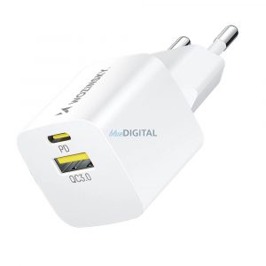 Încărcător de perete Wozinsky WWCEAC GaN USB-A USB-C 33W - alb