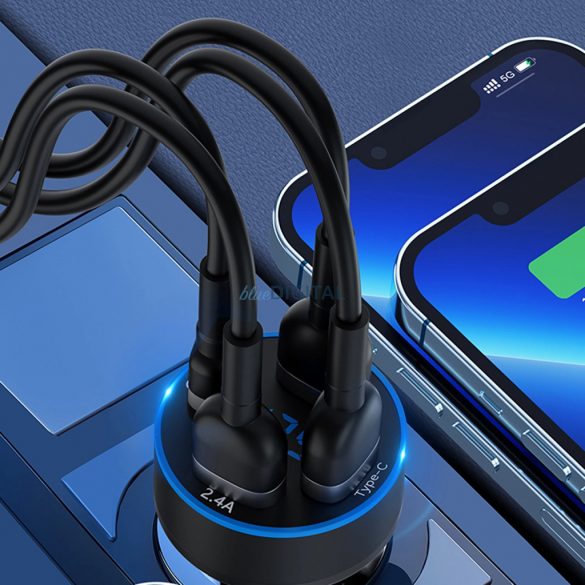 Wozinsky WDCCB încărcător auto cu afișaj 2xUSB-A și 2xUSB-C conexiune 50W - negru