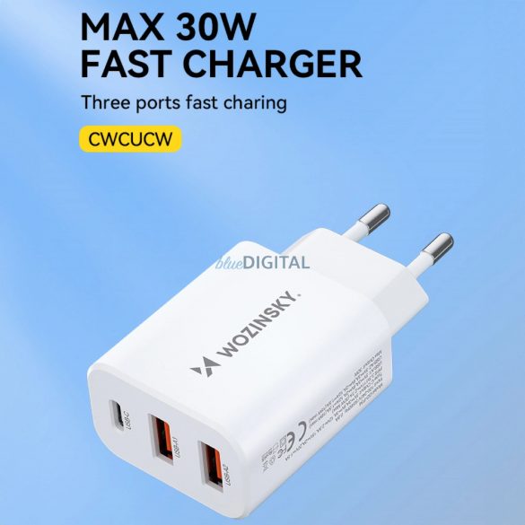 Wozinsky CWCUCW 30W USB-C / 2 x USB-A încărcător de perete - alb