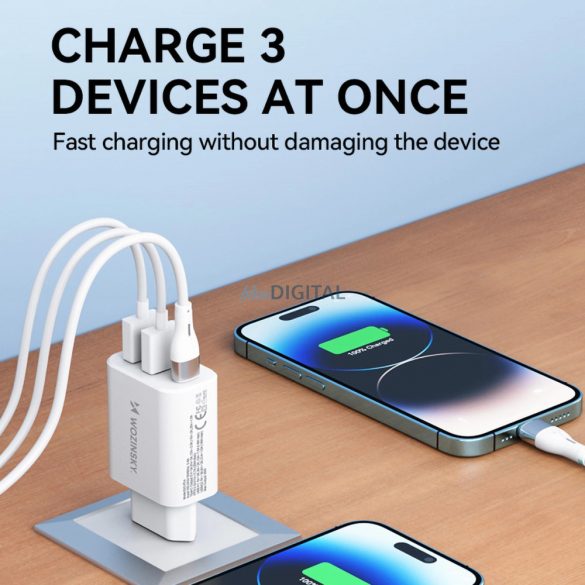 Wozinsky CWCUCW 30W USB-C / 2 x USB-A încărcător de perete - alb