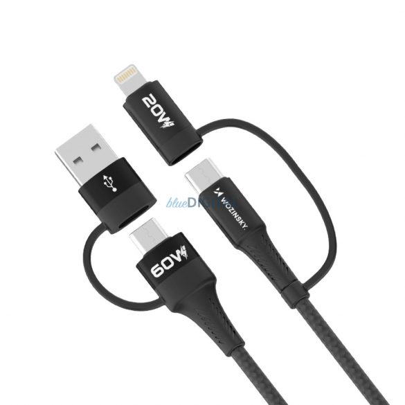 Cablu Wozinsky WNBAA 4in1 2x USB-C 1x USB-A 1x Lightning 60W 1 m - negru