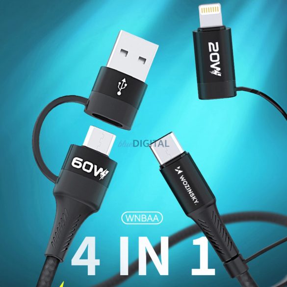 Cablu Wozinsky WNBAA 4in1 2x USB-C 1x USB-A 1x Lightning 60W 1 m - negru