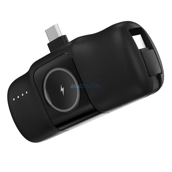 Wozinsky WF16-YCS mini powerbank 5000mAh 15W cu conector Type-C, cablu Type-C încorporat + încărcare wireless Apple Watch - negru