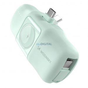 Wozinsky WF16-YCS mini powerbank 5000mAh 15W cu conector Type-C, cablu Type-C încorporat + încărcare wireless Apple Watch - verde