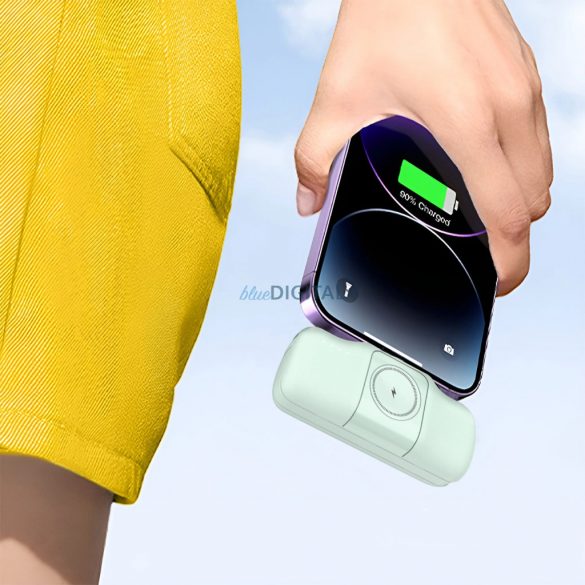 Wozinsky WF16-YCS mini powerbank 5000mAh 15W cu conector Type-C, cablu Type-C încorporat + încărcare wireless Apple Watch - verde