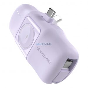 Wozinsky WF16-YCS mini powerbank 5000mAh 15W cu conector Type-C, cablu Type-C încorporat + încărcare wireless Apple Watch - violet