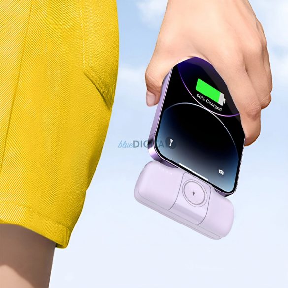 Wozinsky WF16-YCS mini powerbank 5000mAh 15W cu conector Type-C, cablu Type-C încorporat + încărcare wireless Apple Watch - violet