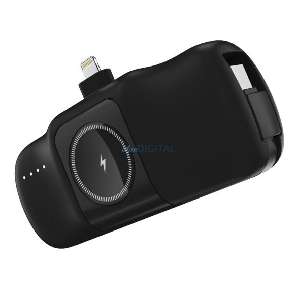 Wozinsky WF16-YLS mini powerbank 5000mAh 15W cu conector Lightning, cablu Type-C încorporat + încărcare wireless Apple Watch - negru