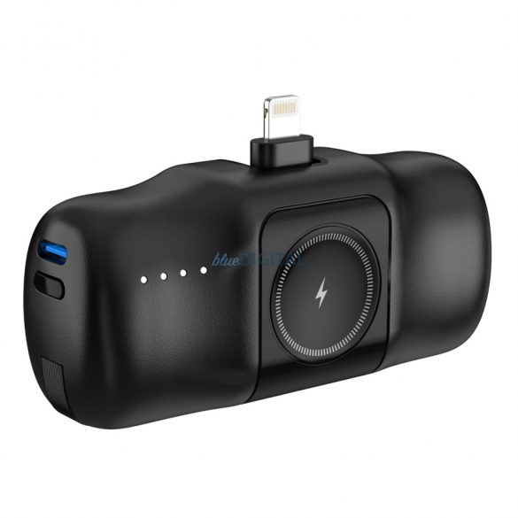 Wozinsky WF16-YLS mini powerbank 5000mAh 15W cu conector Lightning, cablu Type-C încorporat + încărcare wireless Apple Watch - negru