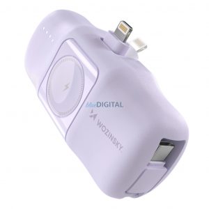 Wozinsky WF16-YLS mini powerbank 5000mAh 15W cu conector Lightning, cablu Type-C încorporat + încărcare wireless Apple Watch - violet