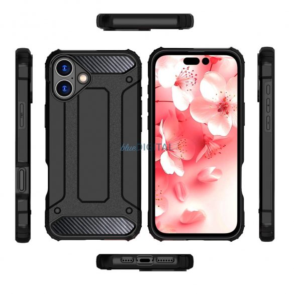 Husă Hybrid Armor pentru iPhone 16 - negru