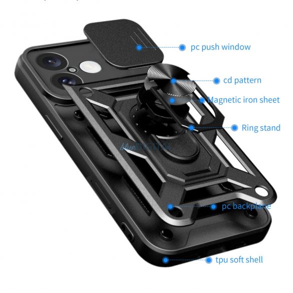 Carcasă Hybrid Armor Camshield pentru iPhone 16 - negru