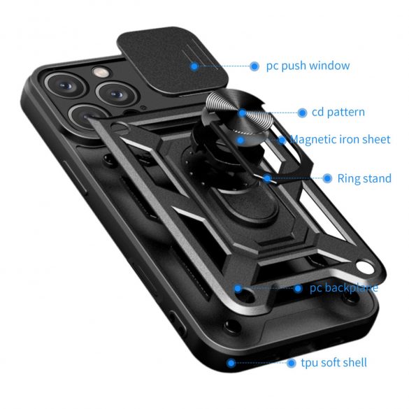 Carcasă Hybrid Armor Camshield pentru iPhone 16 Pro Max - negru