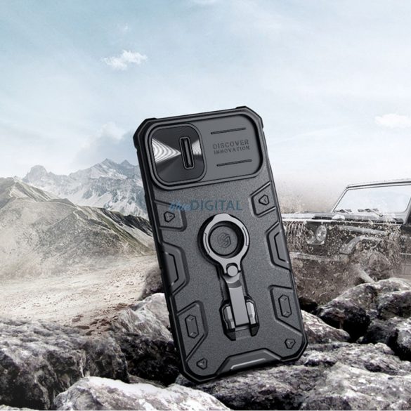 Husă Nillkin CamShield Armor Pro Husă Armor pentru iPhone 14 Plus cu capac pentru cameră, suport inel albastru