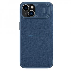 Husă Nillkin Qin Cloth Pro Husă pentru iPhone 14 Protector pentru aparatul foto Husă Toc Husă Flip Albastru