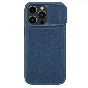 Nillkin Qin Cloth Pro husă husă pentru iPhone 14 Pro Camera protecțieHolster Husă Flip husă albastru