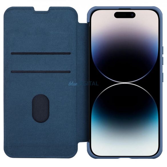 Nillkin Qin Cloth Pro husă husă pentru iPhone 14 Pro Camera protecțieHolster Husă Flip husă albastru