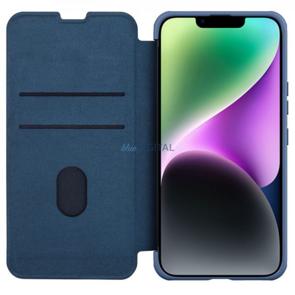 Husă Nillkin Qin Cloth Pro Husă pentru iPhone 14 Plus Protector pentru Cameră Husă Toc Husă Flip Albastru