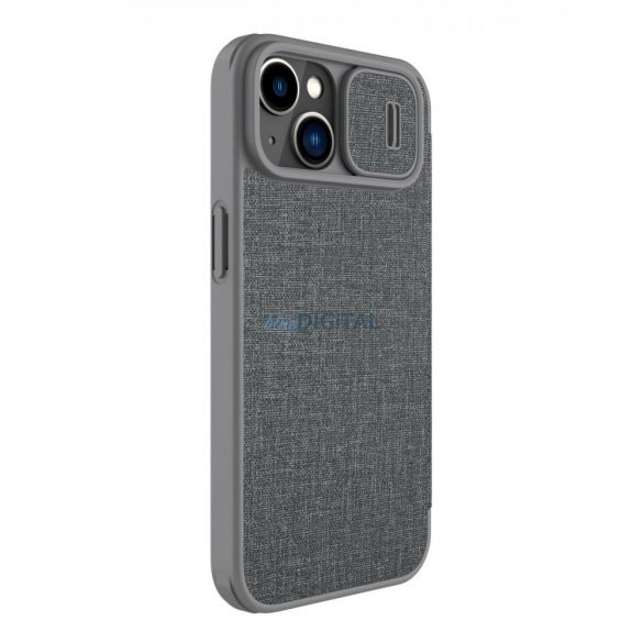 Husă Nillkin Qin Cloth Pro Husă pentru iPhone 14 Plus Protector pentru Cameră Husă Toc Husă Flip Gri