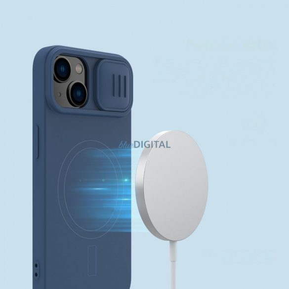 Husă Nillkin CamShield din silicon magnetic Husă magnetică MagSafe pentru iPhone 14 Plus cu capac pentru cameră albastru