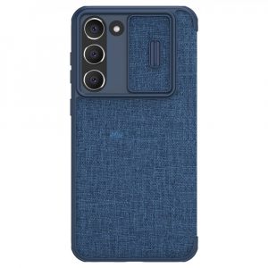 Husă Nillkin Qin Cloth Pro pentru Samsung Galaxy S23+ Flip Cover Husă pentru cameră albastră