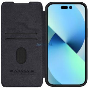 Nillkin Qin Pro piele Flip Camera Husă pentru iPhone 15 - Negru