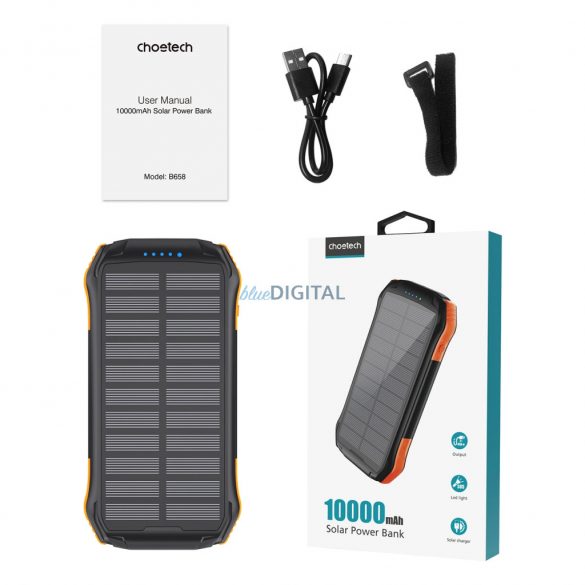 Choetech B658 solar powerbank 10000mAh cu conexiune 2xUSB-A - negru-portocaliu