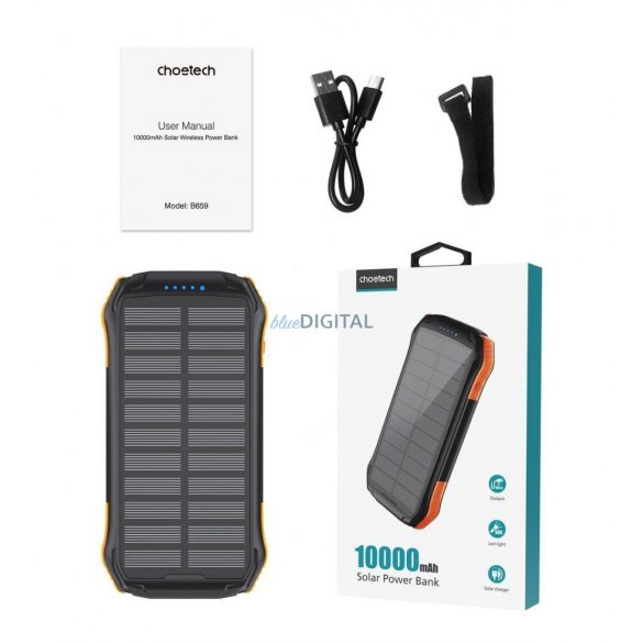 Choetech powerbank solar cu încărcare inductivă 10000mAh Qi 5W portocaliu (B659)