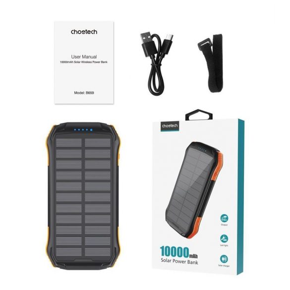 Choetech powerbank solar cu încărcare inductivă 10000mAh Qi 5W portocaliu (B659)